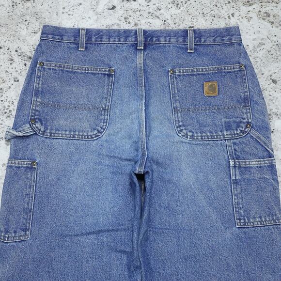 Vintage Carhartt B73 DST Faded Blue Jeans Denim Double Knee Carpenter Pant 35x29 - Picture 14 of 16